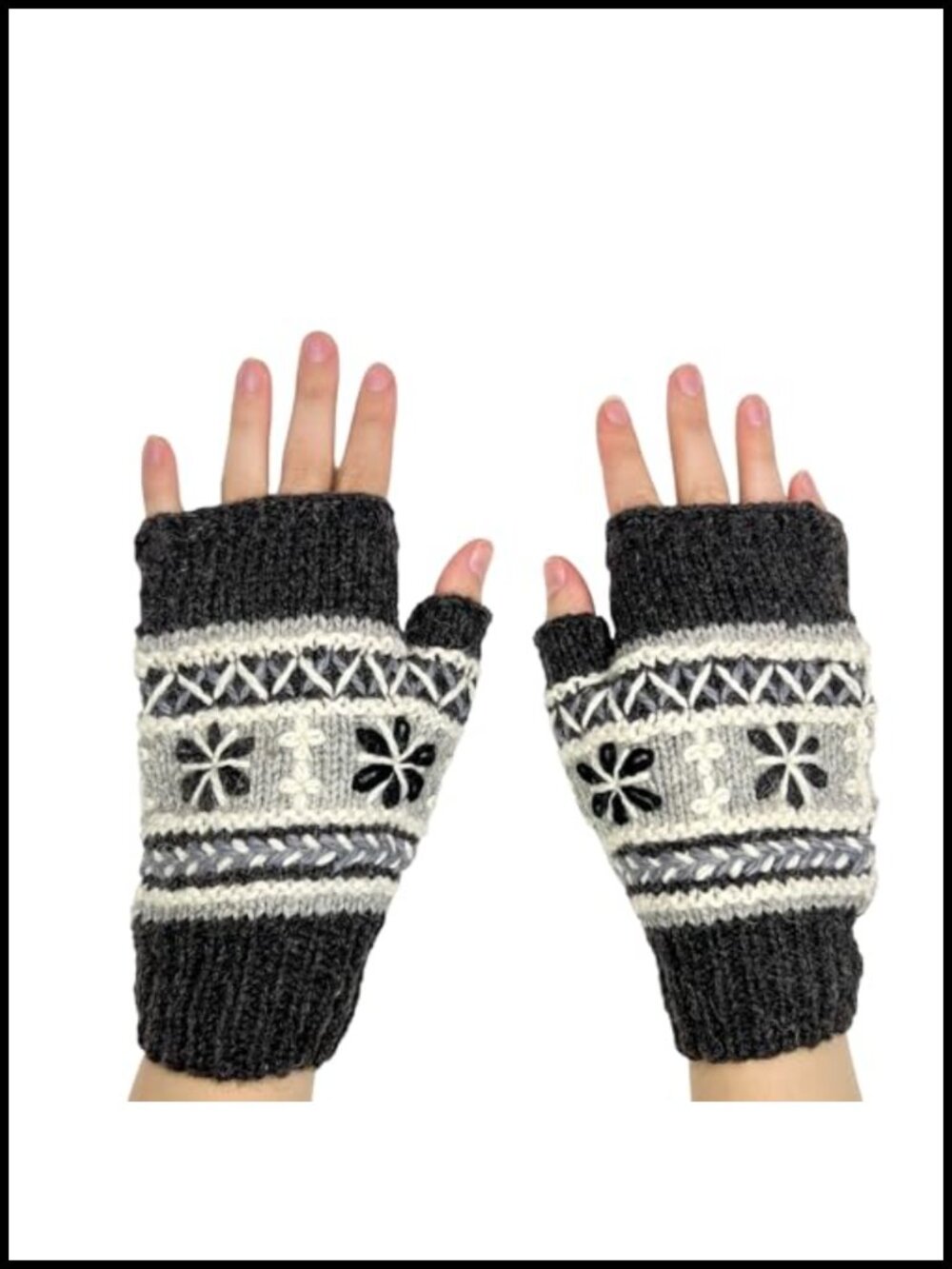 Alpaca Fingerless Gloves Embroidered Fleece Lined Texting Warm